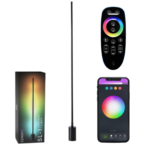 Sensic SL-1 Lampe d'angle avec télécommande - Lumière RVB et blanche - Lampadaire intelligent - Lampadaire sur pied - App Control - Noir