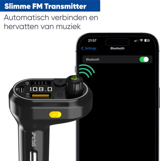 Serve Bluetooth Receiver Car - FM Transmitter - 25W Super-fast Charging - Car Car Charger USB-C Fast Charger