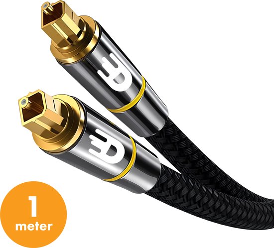 Drivv. Premium Toslink Optical Cable Nylon - Câble audio optique - Mâle à Mâle - 1 mètre - Gris