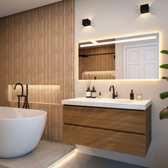 Mirlux Miroir de salle de bain avec éclairage LED et chauffage - Miroir mural rectangulaire - Miroir de douche anti-condensation - 120x60CM