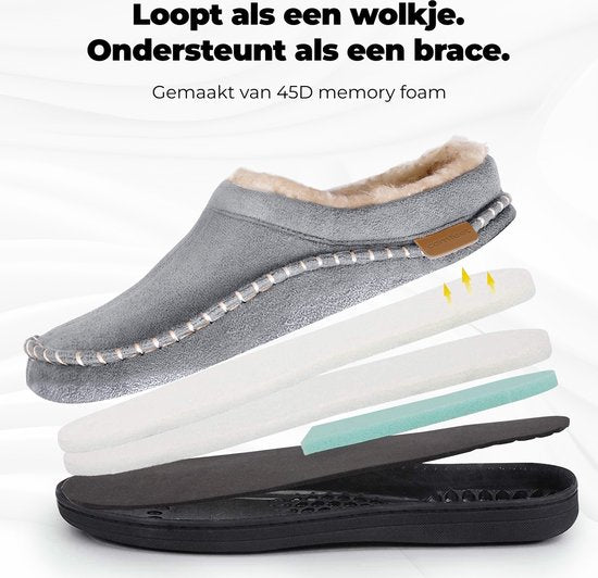 Chaussons Hommes - Chaussons - Mocassins - Gris - Antidérapant - Taille 42/43 - Comfeet