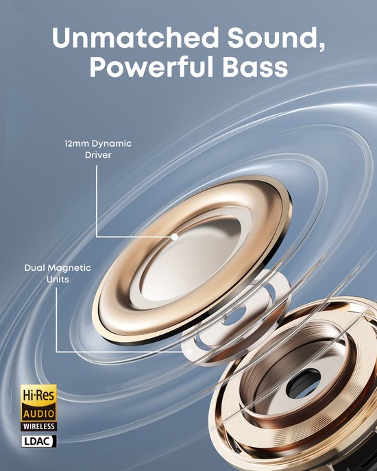 soundcore AeroClip by Anker - Écouteurs ouverts - Écouteurs à clip - Confort adaptatif - Conversations claires grâce à 4 microphones et à l'IA - Maintien stable - Haut-parleurs de 12 mm pour un son clair - Ouverts