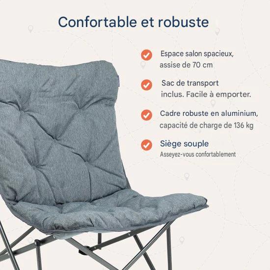 TRVLMORE Chaise de camping - Pliable - Sac de transport inclus - Chaise de camping - Chaise papillon - Capacité de charge 136 kg - Gris