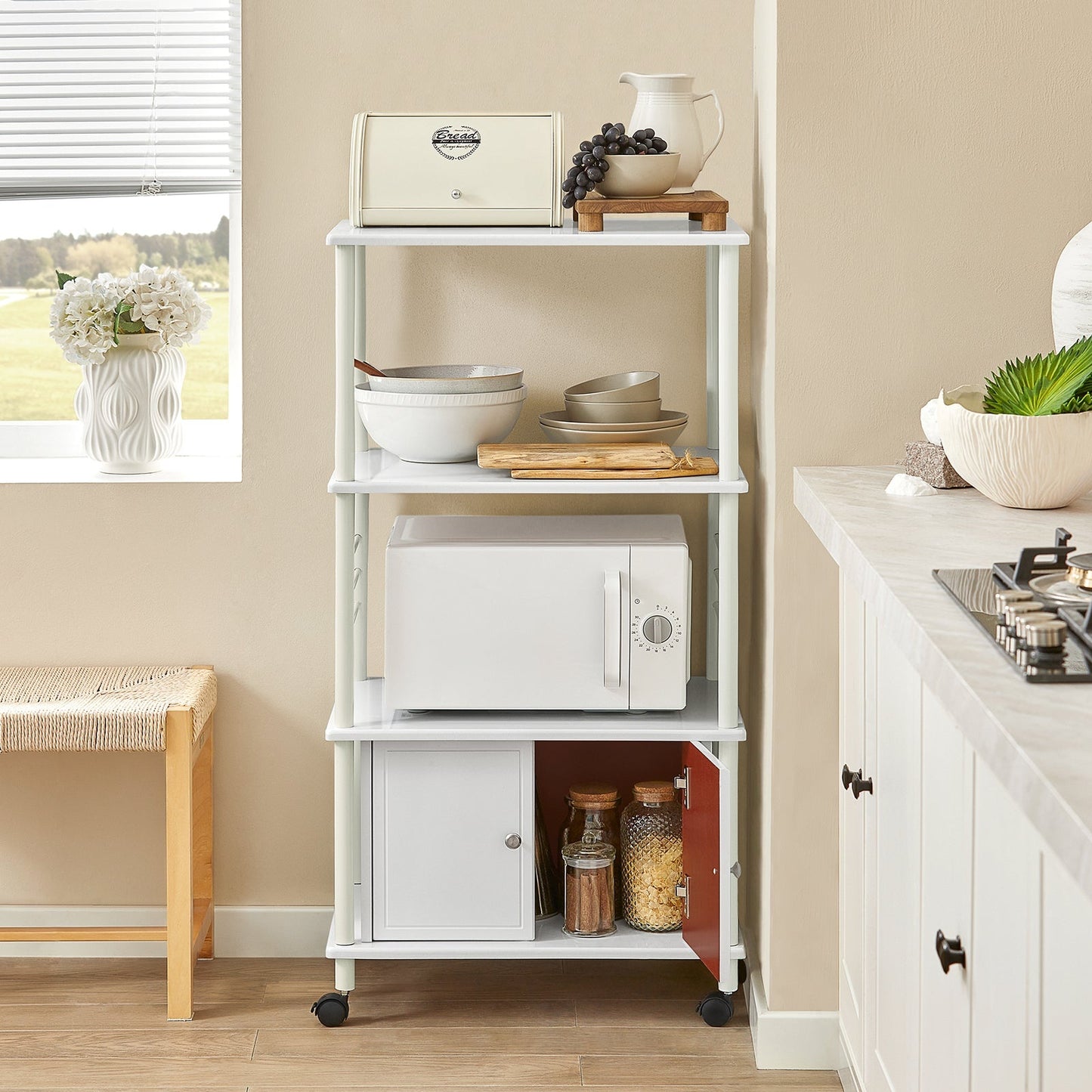 SoBuy Armoire de cuisine à roulettes - Blanc - 60x115x40 cm