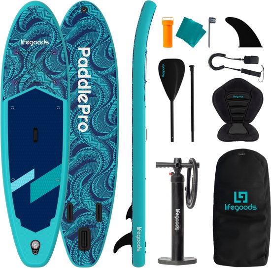 LifeGoods SUP Board All-round Compact - avec siège - capacité de charge de 100 KG - 300 x 76 cm - gonflable - ensemble complet de SUP - bleu