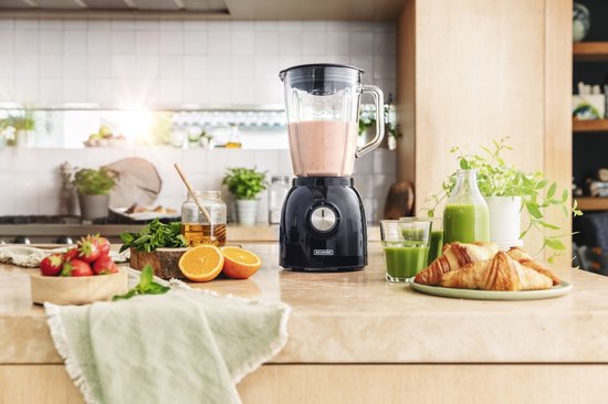 Bourgini Nostalgic Blender Black 1.5L - Cruche en verre - Noir - Broyeur à glace - Blender - 600 watts