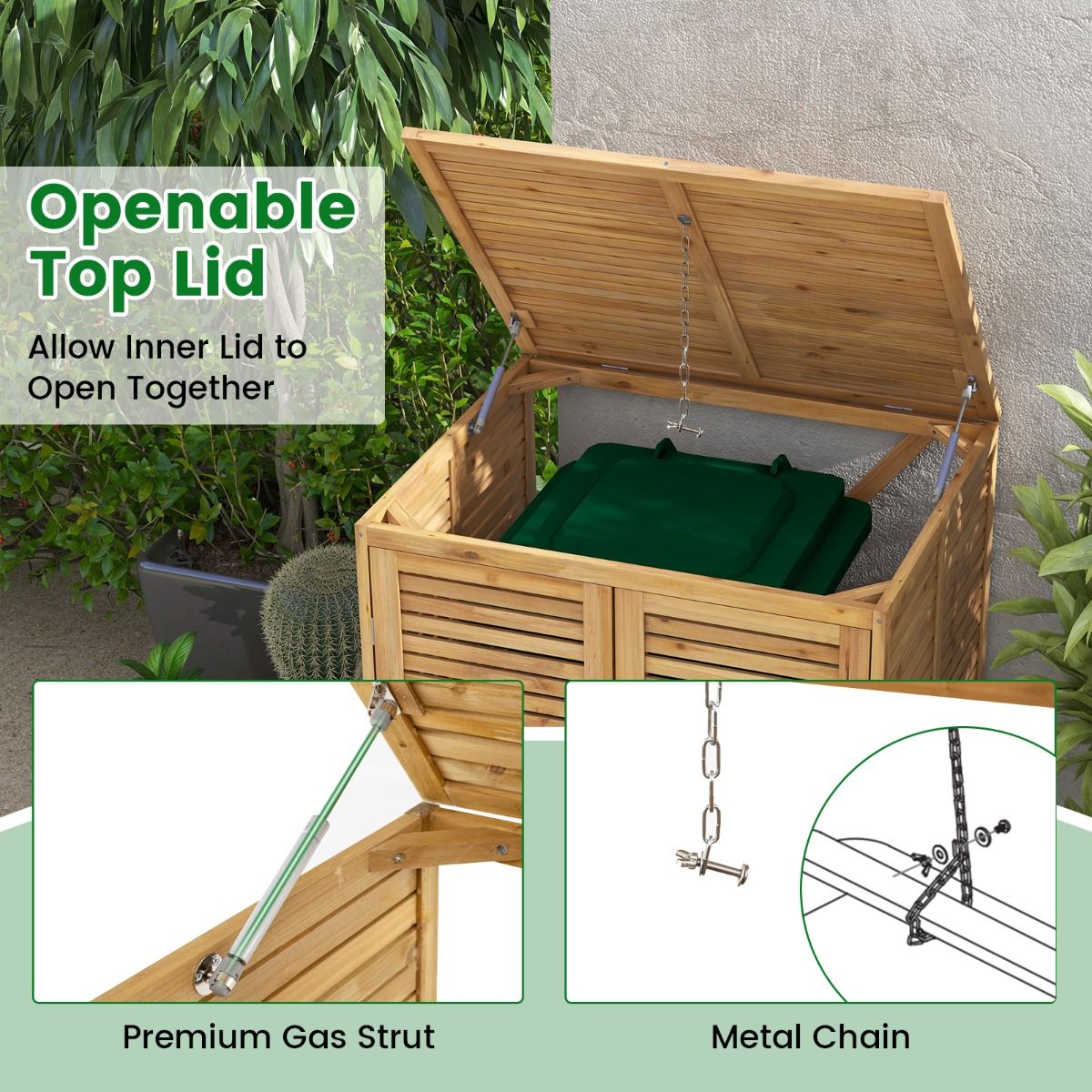 Coast Wooden Waste and Tool Storage 120L for Outdoors - Natural - 86 x 70 x 114 cm