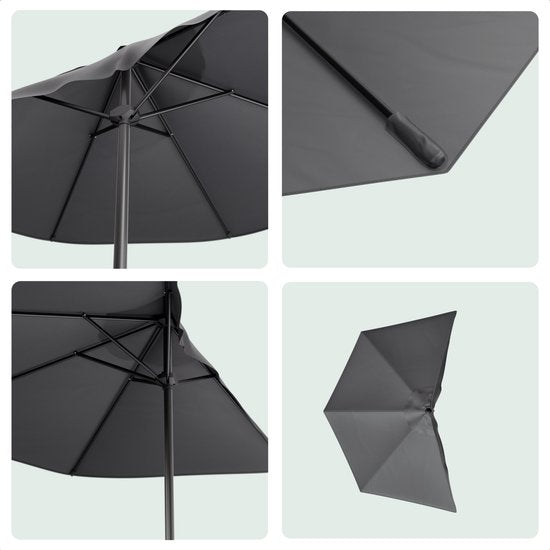 LifeGoods Parasol de balcon - Jardin - 270x135 cm - Parasol semi-circulaire - Imperméable - UPF50+ - Gris foncé