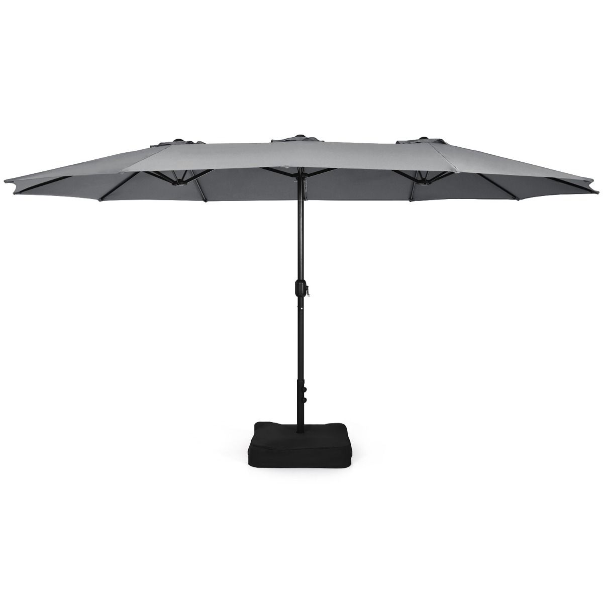 Parasol double Coast avec pied - surface d'ombrage extra-large - socle métallique robuste - gris 451,5 x 264 cm