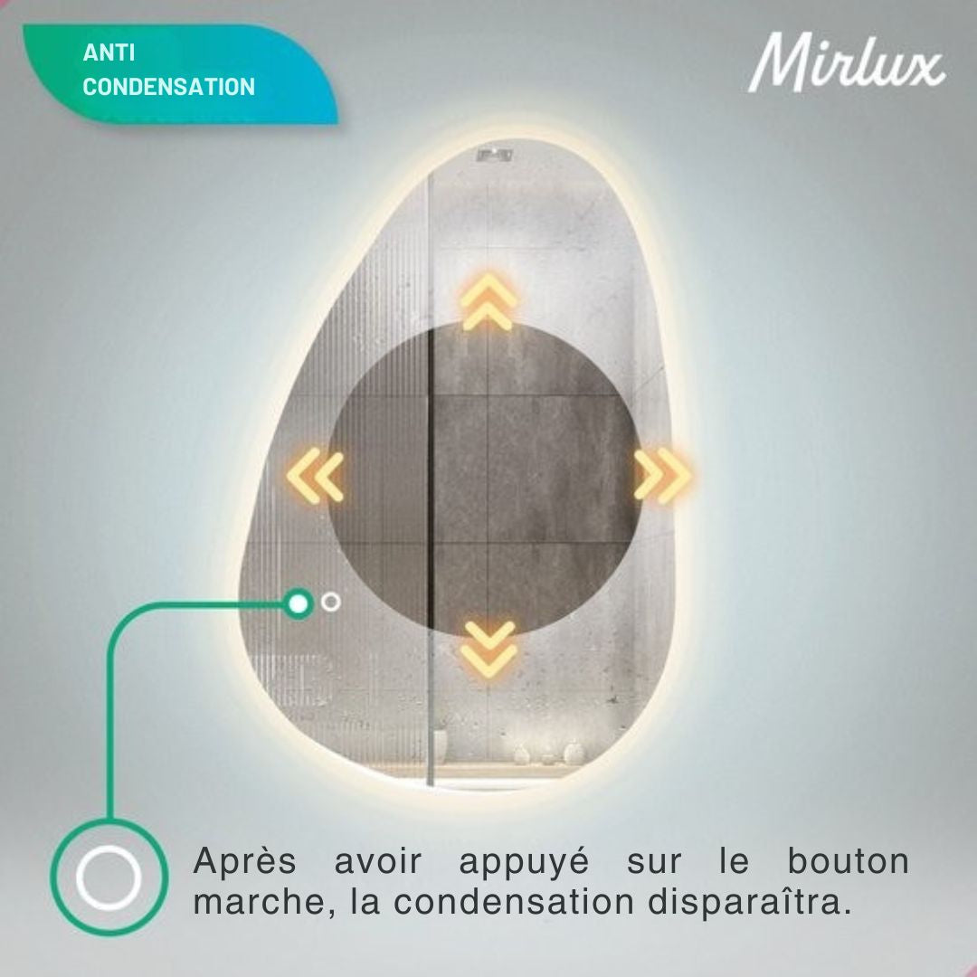 Miroir de salle de bain avec éclairage LED Mirlux - mural asymétrique - Forme organique - anti-condensation - 90x60CM