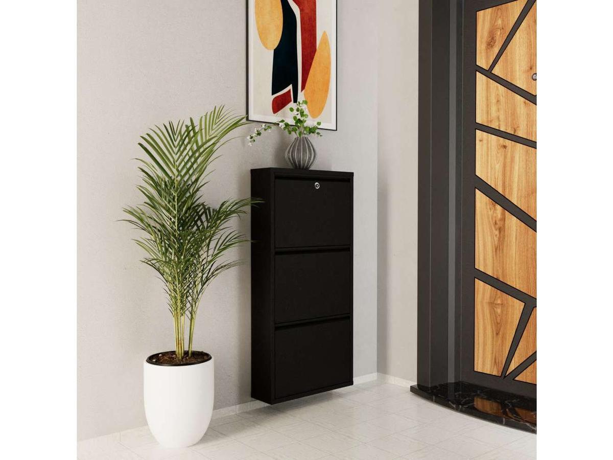Armoire à chaussures en métal Kalune - 3 compartiments - 50 x 103 cm - Noir