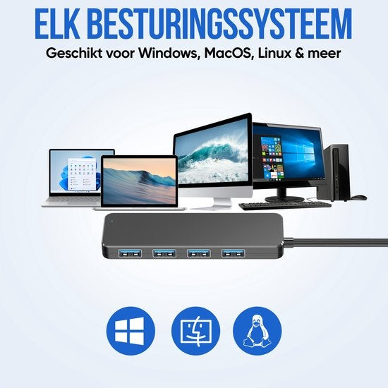 Strex USB 3.0 Hub - Répartiteur USB - 4 ports - 5Gbps - Câble 35CM - Adaptateur USB C inclus