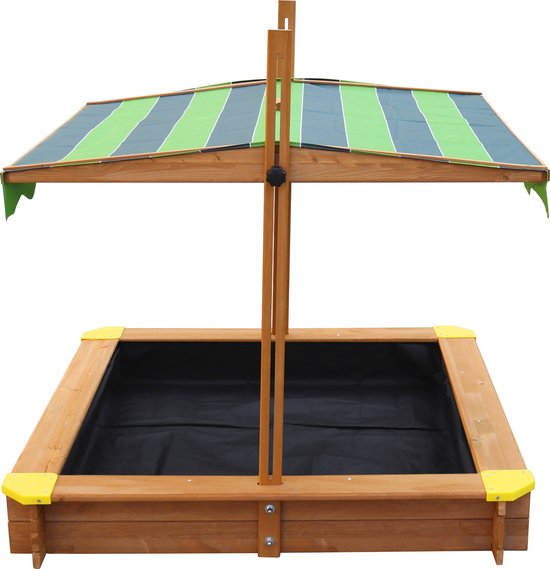 Bac à sable en bois AXI Lily avec toit réglable, couleur marron/vert - Avec bancs, bâche de sol et housse de protection - Bois certifié FSC - 118 x 118 cm