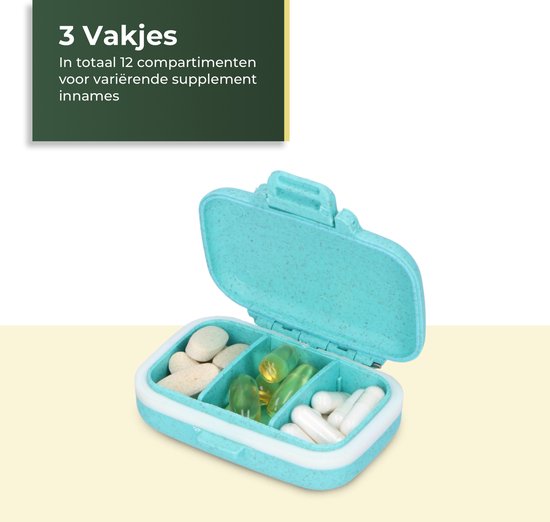Boîte à pilules Gandria Lot de 4 - Boîte à médicaments avec 3 compartiments amovibles - Boîte de rangement en fibre Bio-Grain - Boîte à médicaments étanche - Boîte de rangement pour pilules et médicaments - Boîte à médicaments 12 compartiments