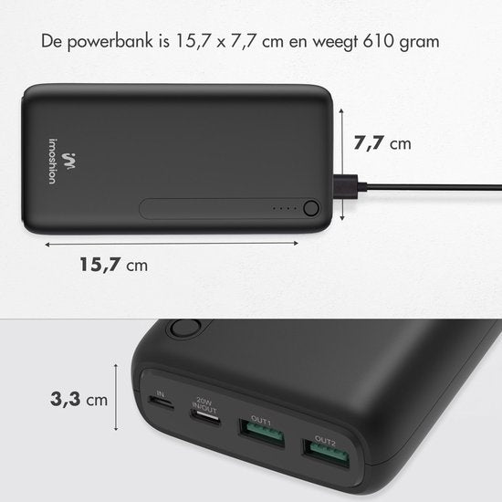 Batterie externe - iMoshion® - 27000 mAh - Chargeur rapide - Convient pour iPhone et Samsung - 18 Watt - USB A, USB C et Micro USB - Noir