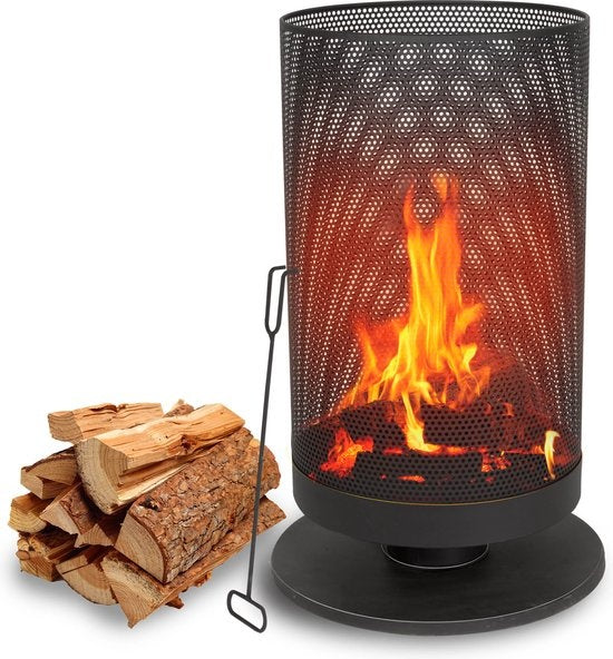 BBQ Collection Panier à feu avec pare-étincelles - Cheminée de jardin 44,5 x 72,5 cm - Cheminée d'extérieur avec piquet - Poêle à bois pour le jardin et la terrasse - Bol à feu d'extérieur - Acier au carbone