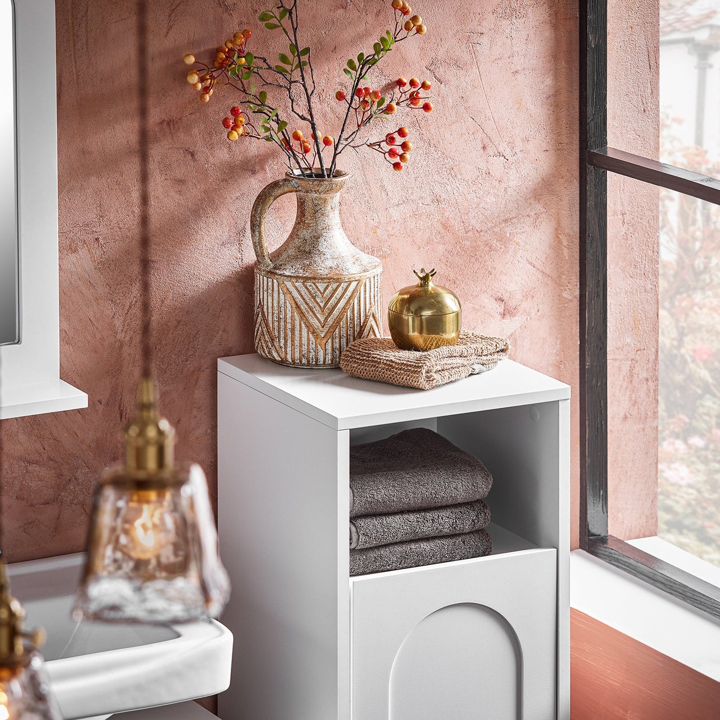 Armoire de salle de bain - SoBuy - Avec sac à linge pliable - max 17 kg - 30 x 30 x 97 cm - Blanc