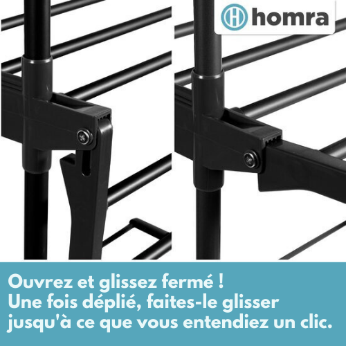 Etendoir à linge - Homra - 4 niveaux - Pliant - 77x50x170cm - Noir