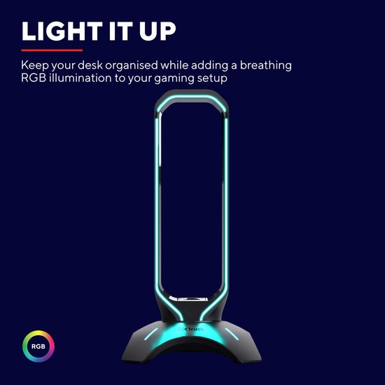 Support pour casque Trust GXT 265 Cintar RGB - Support pour casque gaming – Support pour casque – Éclairage RGB – Noir