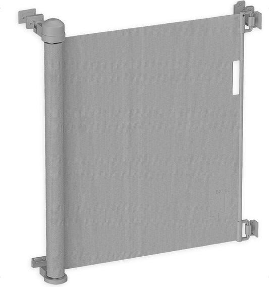 Barrière de sécurité enroulable - Goliving – Barrière pour enfants – Système Push & Turn – Largeur 10 à 150 cm – Cadre en aluminium – Maille grise