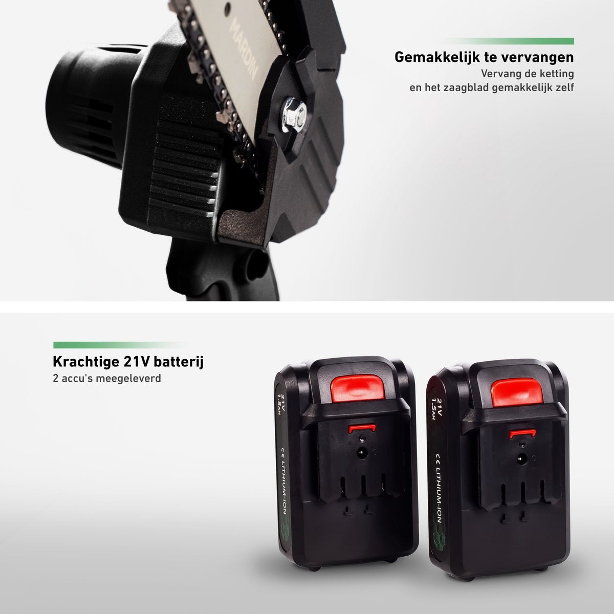 Mardin - Mini tronçonneuse - Scie d'élagage - 2 Batteries - Mallette incluse - Noir