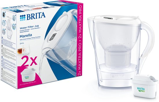 BRITA - Carafe filtrante - Marella Cool - 2,4 L - Blanche - avec 2 cartouches filtrantes MAXTRA PRO ALL-IN-1 - Lot économique