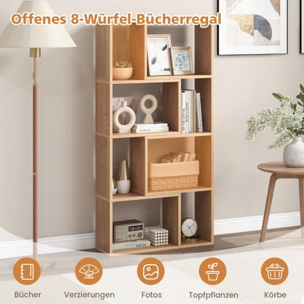 Coast Bookcase - Bibliothèque autoportante à 4 niveaux avec 8 compartiments - 60 x 20 x 120 cm