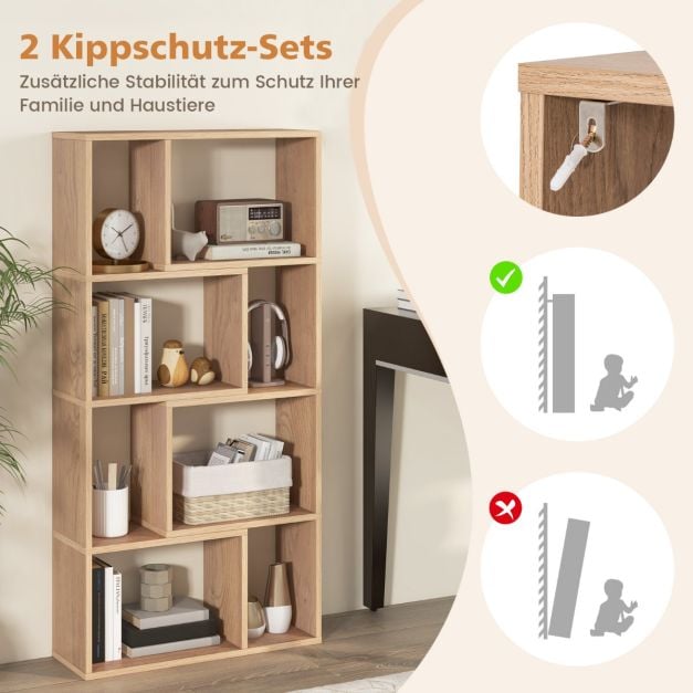 Coast Bookcase - Bibliothèque autoportante à 4 niveaux avec 8 compartiments - 60 x 20 x 120 cm