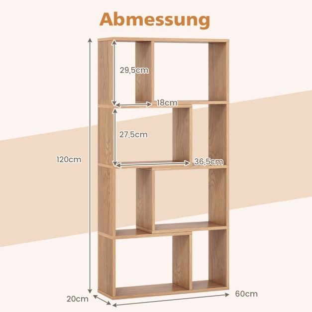Coast Bookcase - Bibliothèque autoportante à 4 niveaux avec 8 compartiments - 60 x 20 x 120 cm