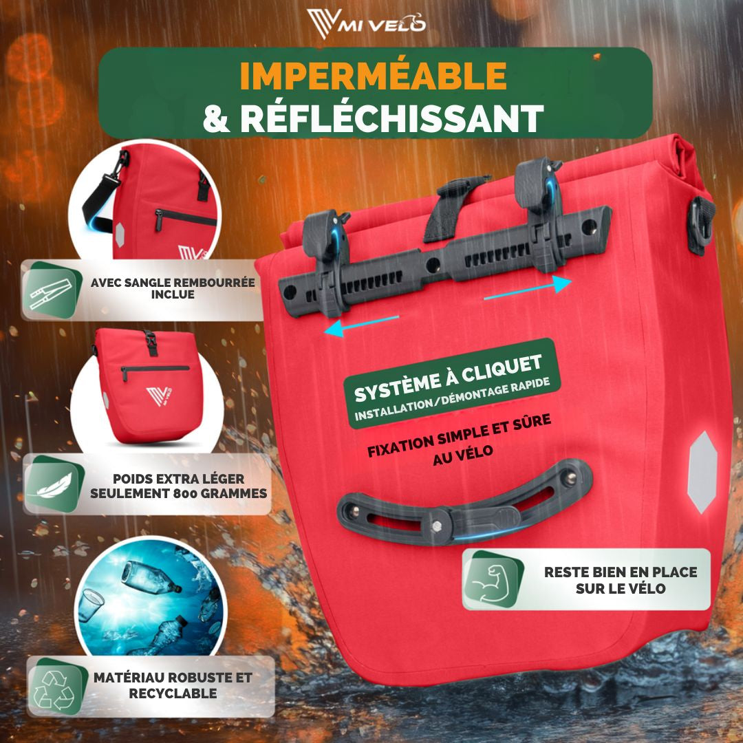 Sacoche pour vélo MIVELO- Imperméable et avec bandoulière - 20 litres - 50 x 31 x 14 cm - Rouge