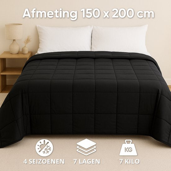 Vonia Couverture lestée 7 kg - Couverture lestée - 150 x 200 cm - Noir