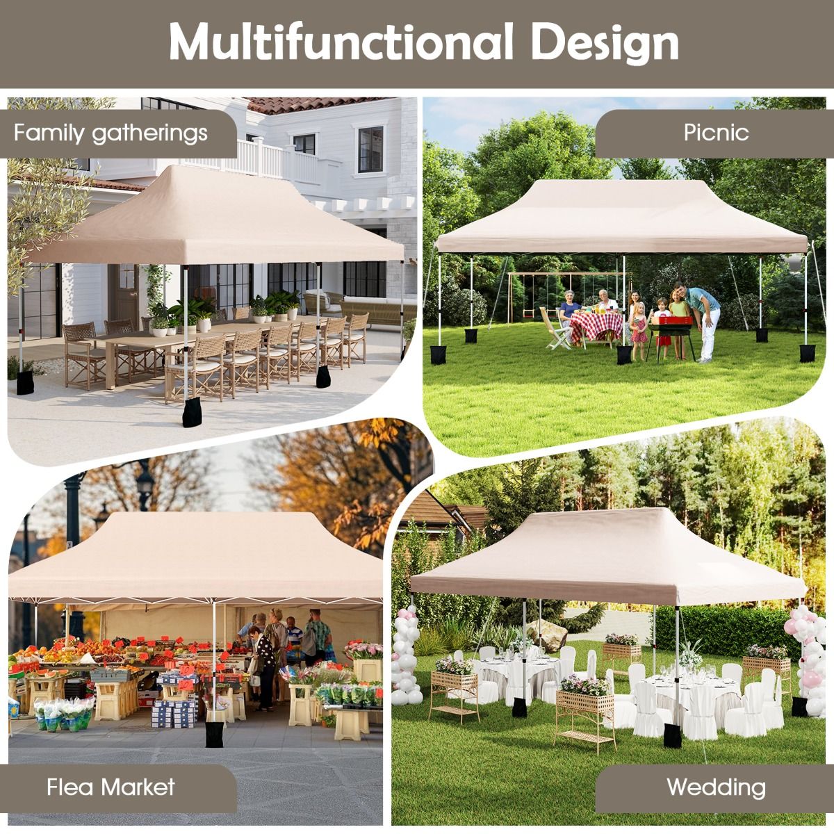 Pavillon de jardin pliable Coast - Tente de fête imperméable - Protection solaire - 300 x 600 cm - Beige