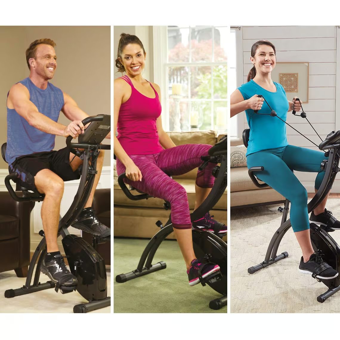 Vélo d'appartement Slim Cycle 3-en-1 - Bandes de résistance incluses - Siège ergonomique XL - 8 niveaux de résistance