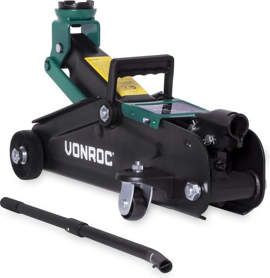 VONROC Cric de voiture - Cric de garage - 2 tonnes - Max. 33 cm. - Poignée de levage longue incluse