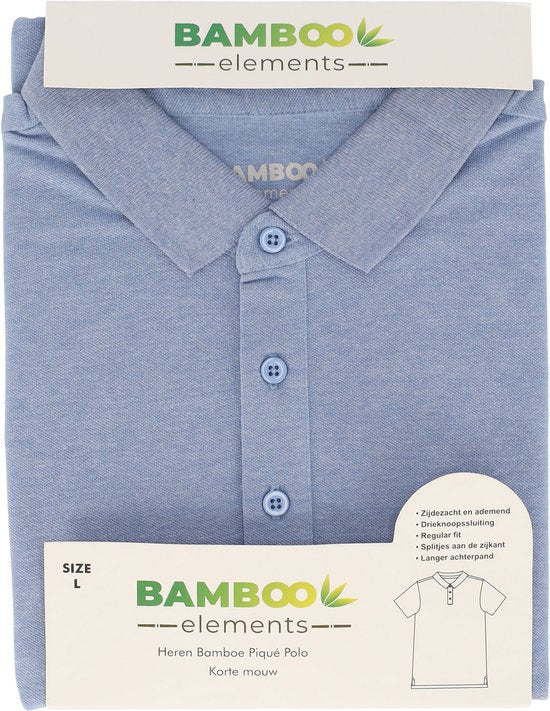 Bamboo Elements - Polo Hommes - Light Blue - Taille L - Polo Hommes Manches Courtes - Tissu Pique - T Shirt Hommes - Bamboo