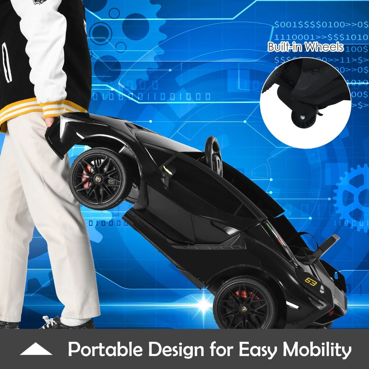 Voiture électrique pour enfants Coast - Télécommande 2,4 GHz - Phares LED et musique - noir