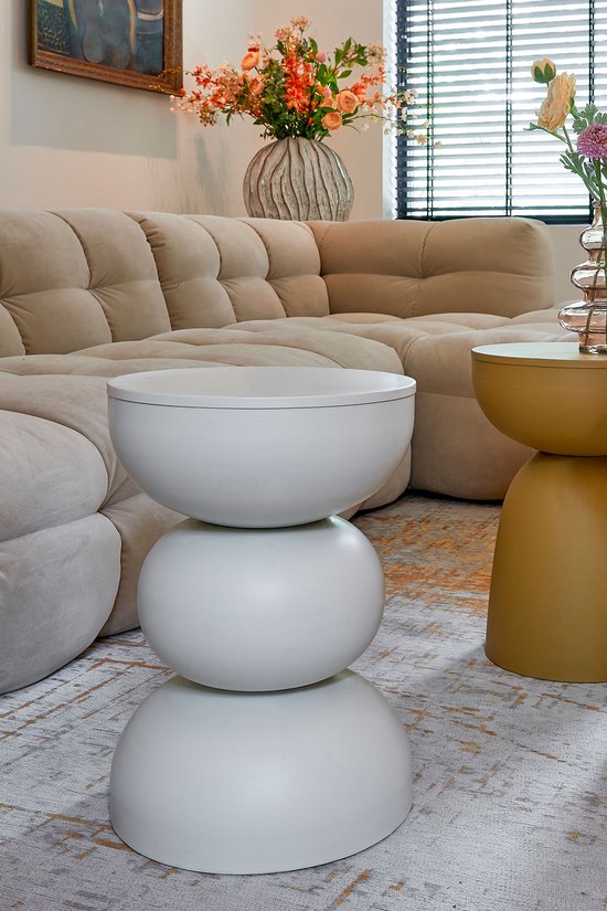 Mica Decorations Table d'appoint Luna - H46 x Ø32 cm - Fer - Blanc cassé