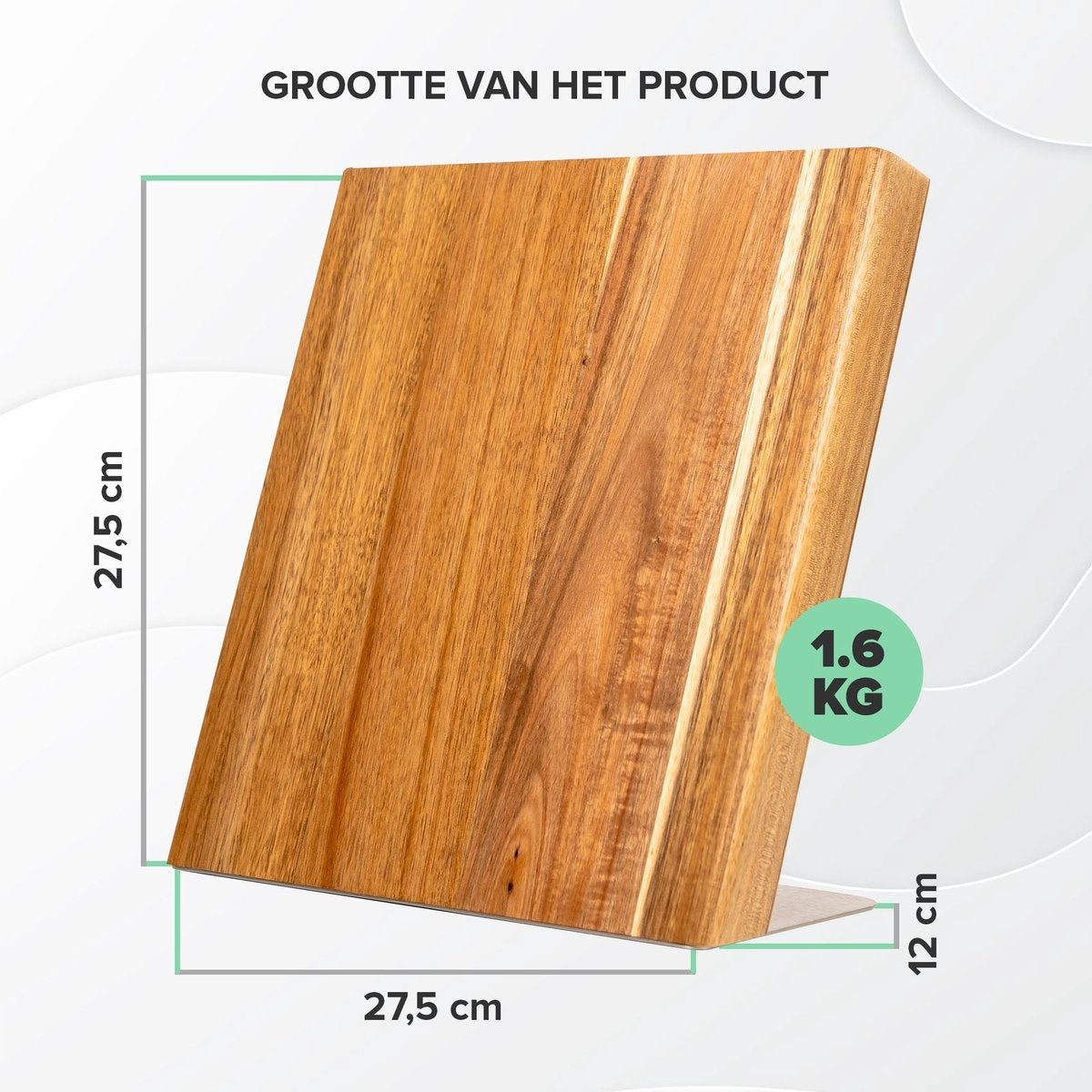 Groot Houten Messenblok Magnetisch Coninx Quin XL 27.5x27.5CM | Messenmagneet zonder messen | Messenhouder | Antislip - RVS-Acacia hout.