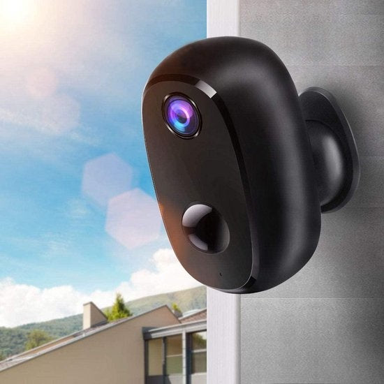 Caméra de sécurité extérieure sans fil sur batterie - avec application wifi & vision nocturne, carte sd et support - Smart Home Security
