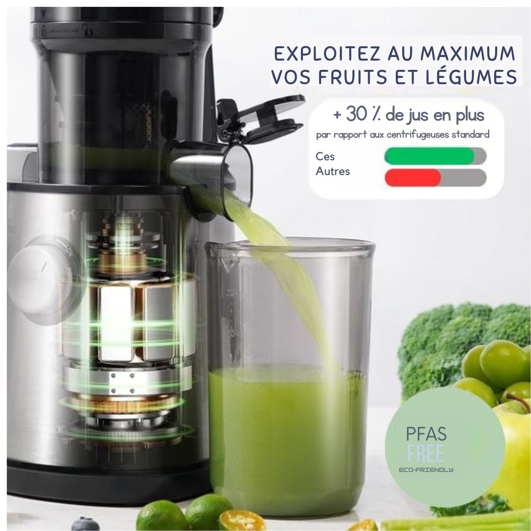 Extracteur de jus lent pour fruits et légumes Safecourt Kitchen - Ouverture de remplissage XXL - Moteur puissant - Noir