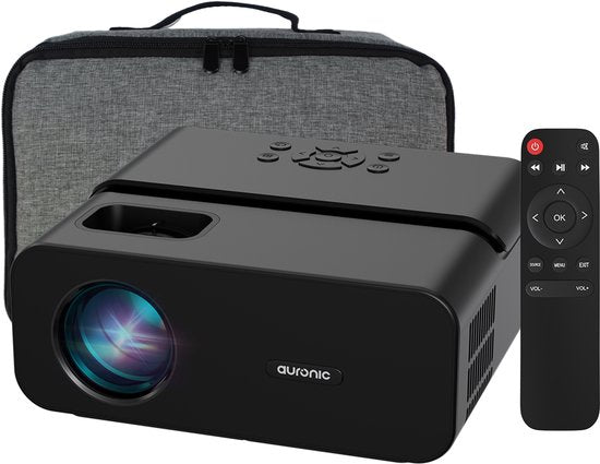 Auronic Beamer 10 000 Lumens - WiFi - 1080P Full HD - Streaming depuis votre téléphone - Smart Mini Beamer - IOS & Android - Câble HDMI - Télécommande et écran de projection - Noir