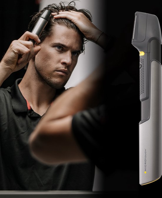 Mediashop Micro Touch Titanium Trim - tondeuse avec lames en acier inoxydable - coupe, rasage et coiffage - tondeuse pour cheveux, visage et corps - 5 embouts - tondeuse - recommandée par Dominic Thiem