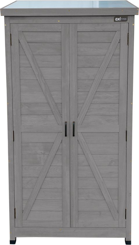 Armoire de rangement en bois AXI Hugo, gris chaud - Armoire de jardin avec toit galvanisé - 3 étagères et un fond - Bois certifié FSC - Fermeture magnétique - 85 x 52 x 174 cm