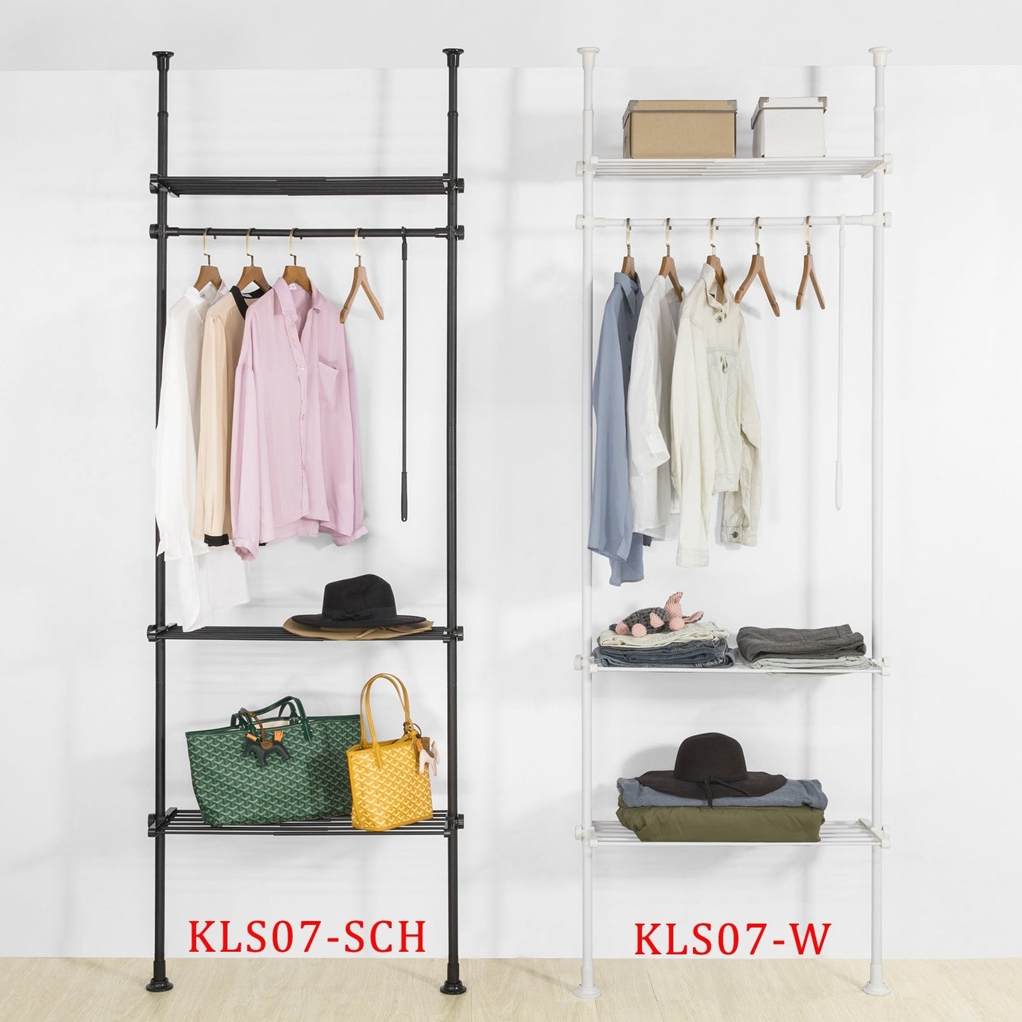 SoBuy Porte-vêtements - 1 barre 3 étagères et 1 fourche Porte-vêtements - 52-80 x 233-300 cm - Noir