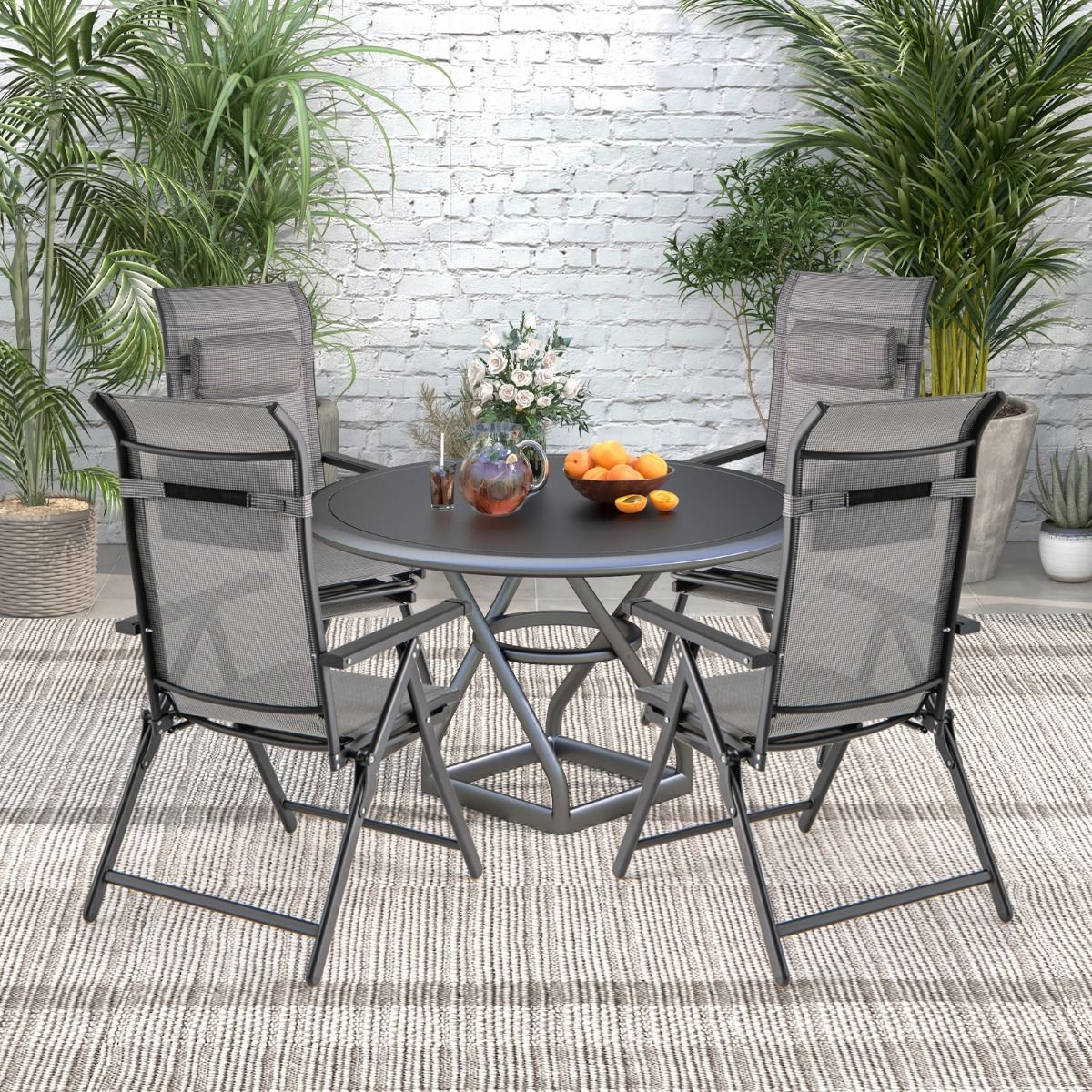 Ensemble de chaises de jardin Coast - pliables - dossier et repose-pieds réglables - gris