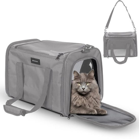 Volcan Travel Bag Cat - Panier de voyage - Sac de transport pour chats - Boîte de transport avec Top Loader - Panier de transport Light Grey