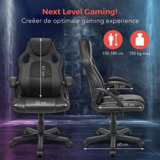 Chaise de jeu - LifeGoods - Réglable - Cuir synthétique - Noir