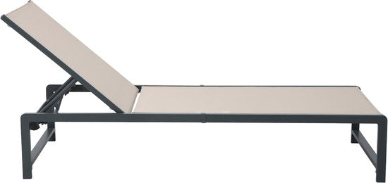 Chaise longue AXI Zane anthracite/marron – Structure en acier thermolaqué – Dossier à 5 positions – Assise en Textileen – 173 x 62 cm