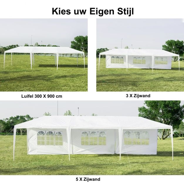 Coast 3 x 9 M Pavillon Tente de jardin Tente de jardin avec 5 parois latérales amovibles blanc
