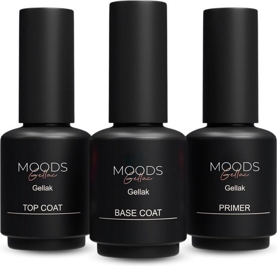 Moods Gellac Starter Pack - Primer - Base Coat - Top Coat - Gel Paint - LED Lamp Nail Polish - 7.3 ML